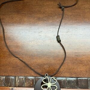 Brown Cord Necklace with LUCKY CLOVER Pendant